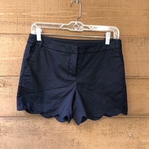 Navy Scalloped Hem Shorts